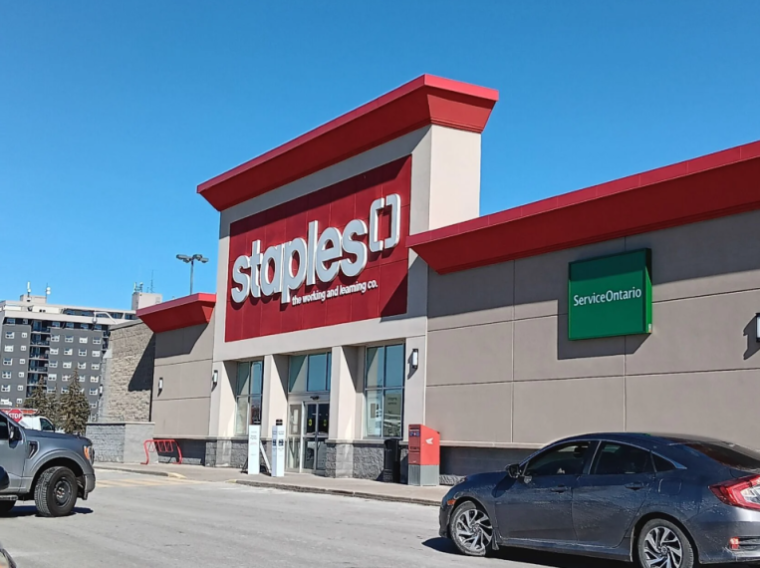 A storefront of a Staples location