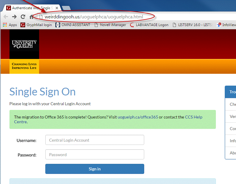 Example of an Illegitimate SSO login page