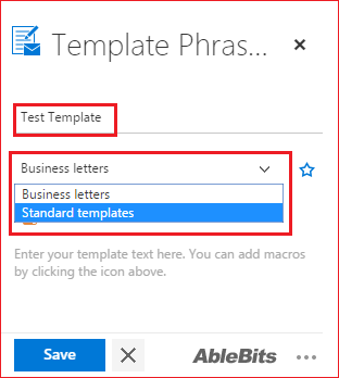 Adding a Template in the Template Phrases Menu