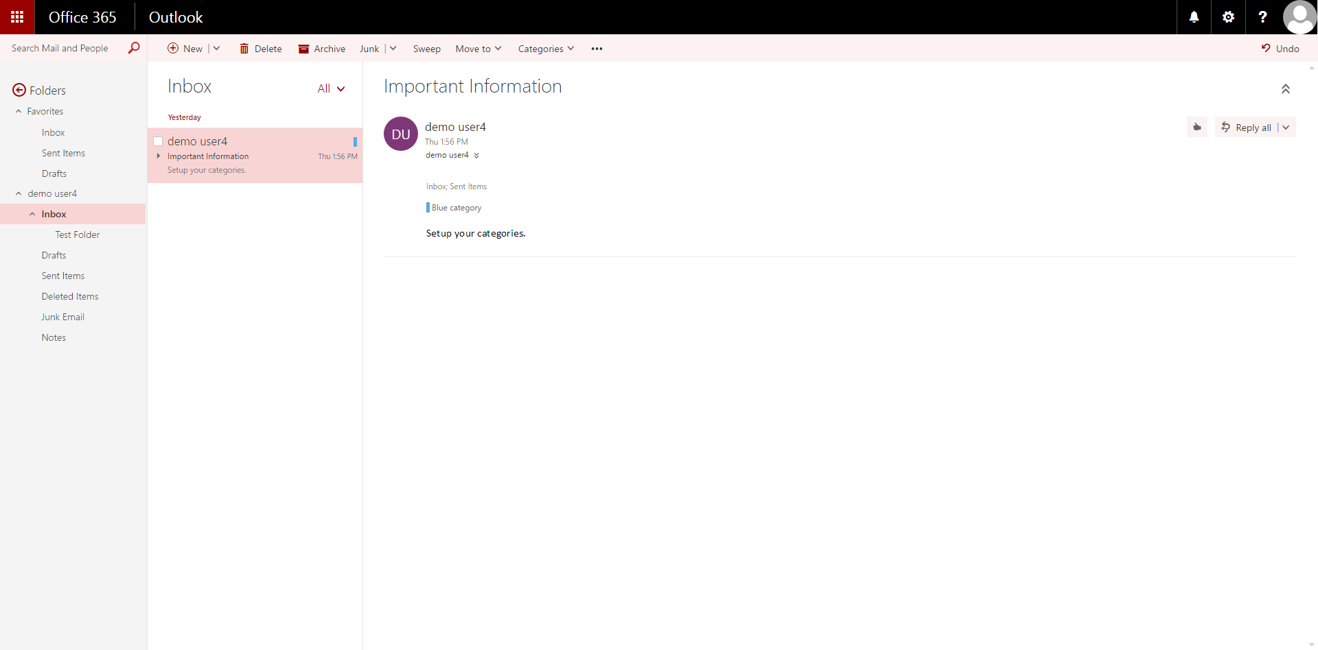 Visualization of the Layout of the Mail Screen in the Outlook Web App