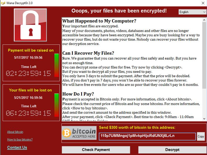 WannaCry Ransomware Screen Capture