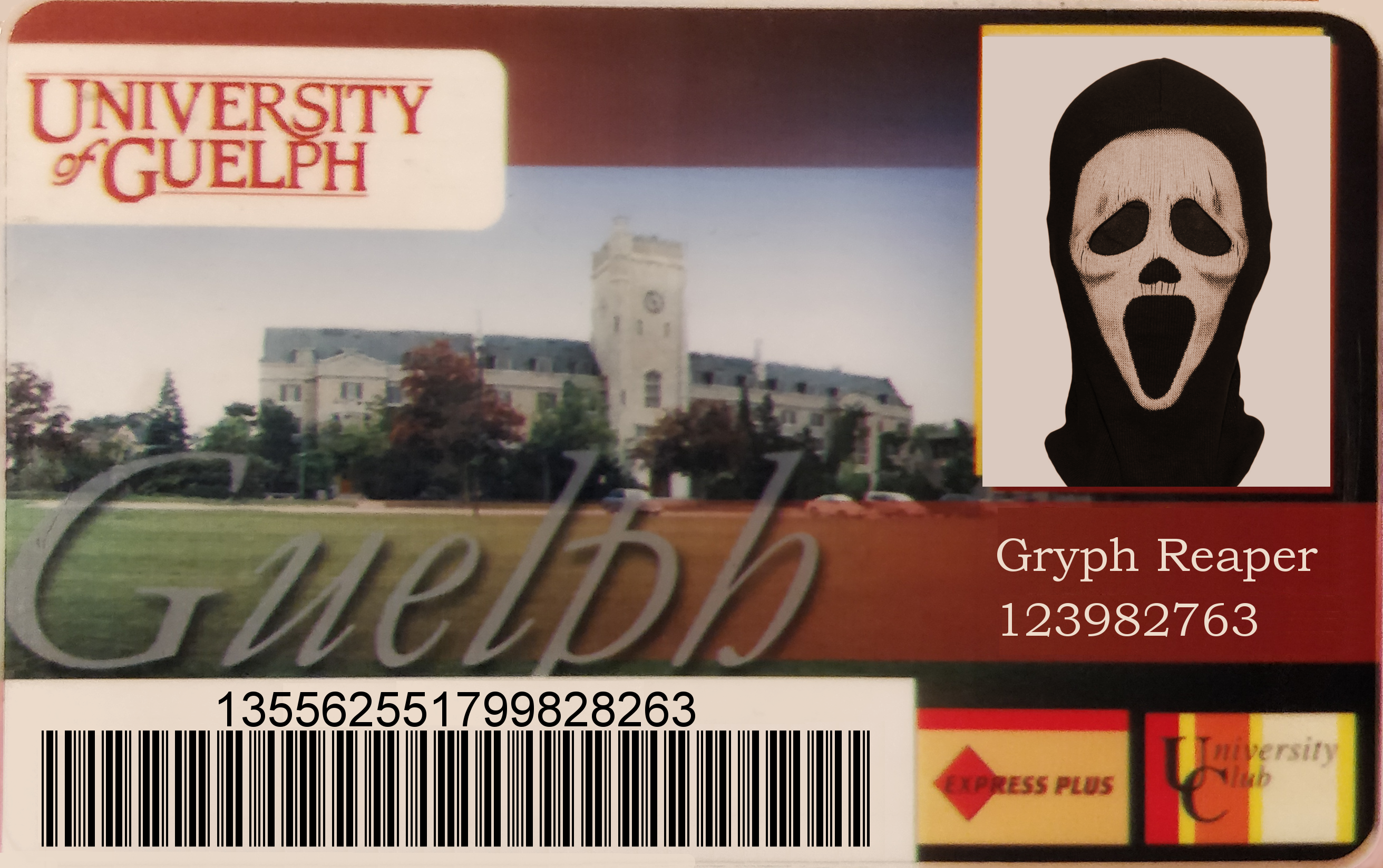 GryphReaper impersonation on University of Guelph ID card