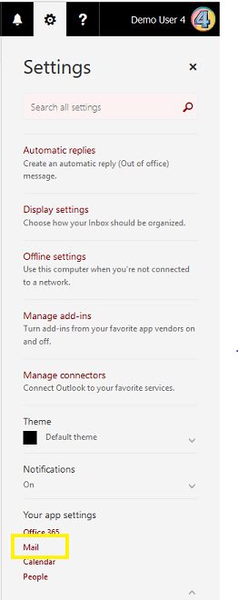The Gear Icon - Microsoft Outlook Web Applicatin (OWA) settings