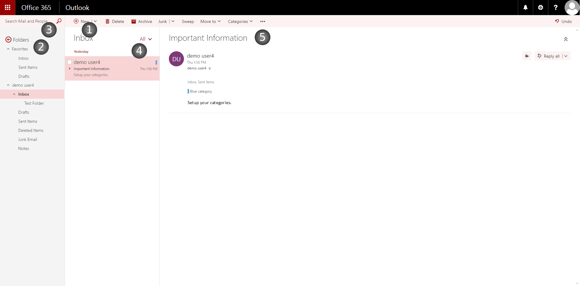 Layout of the Mail Screen in the Outlook Web App