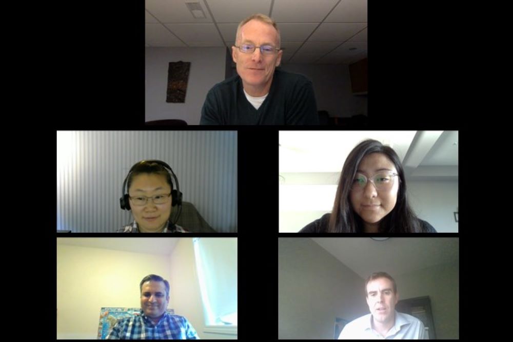 Screenshot of panel discussion. Top image shows moderator Bill Van Heyst and underneath are Emily Chiang, Leanne Chen, Khurram Nadeem, and Eric Monteith.