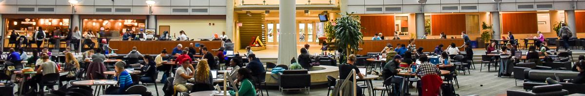 Students sitting in Summerlea Science Complex Atrium