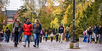 Students walking and chatting on campus