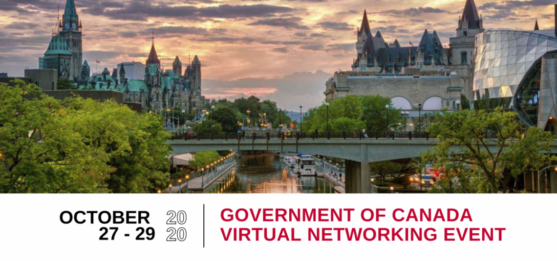 Virtual networking event promotional image with dates and event title