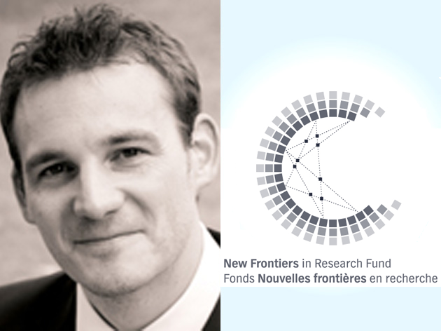 Portrait of Dennis Muecher and the New Frontiers in Research Fund logo