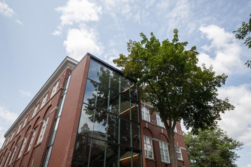 Artistic shot of Reynolds Building during summertime mid-day