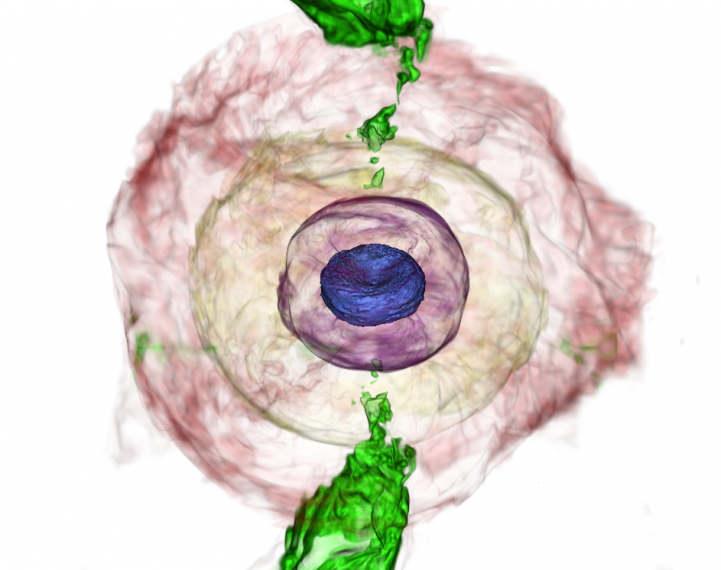 Colourful representation of the aftermath of a neutron-star merger. 