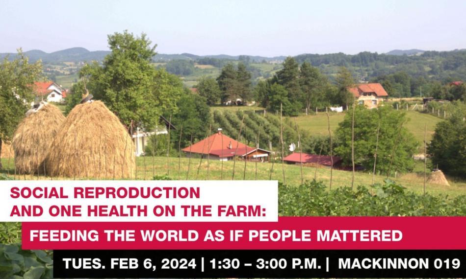 Image of farm field with red and white text.