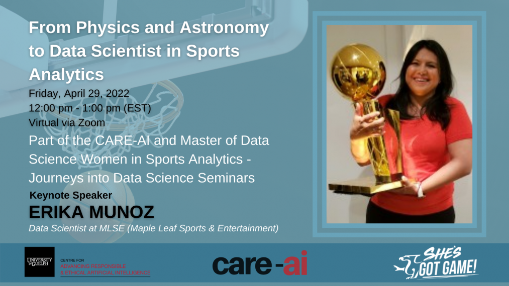 Promotional image for CARE-AI seminar series with name, Erica Munoz, title, 