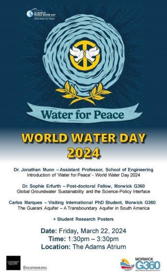 World Water Day blue poster with text that details the event. 