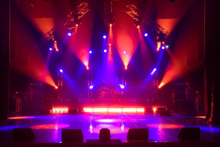 Red and blue lights on a stage