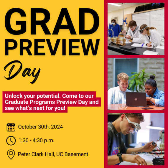 Graphic to promote Grad Preview Day with event details in the bottom left corner.