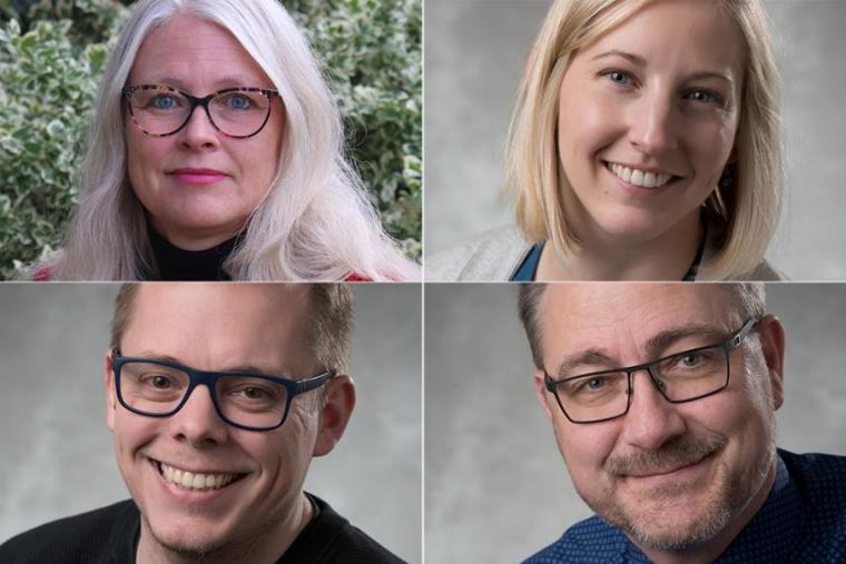 Compilation of headshots of funding recipients. From left: Andrea Bradford, Lorna Deeth, Dan Gillis and Stefan Kremer