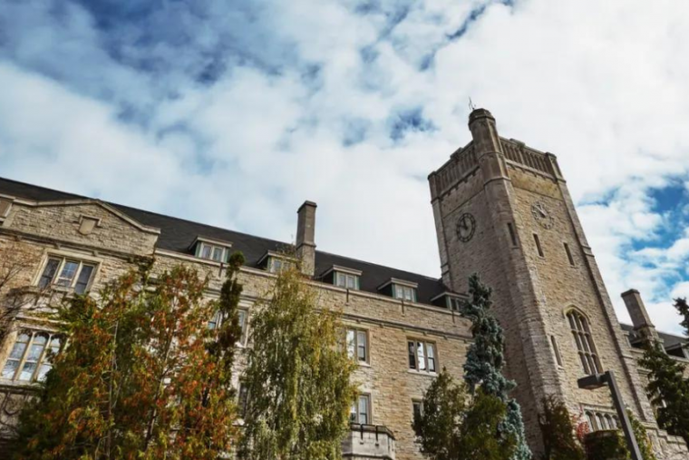 Wide view low angle shot of Johnston Hall.