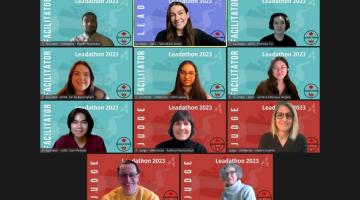 Several participants smile in a zoom meeting