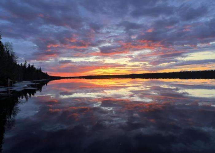 Midnight Sun in Sweden over a lake