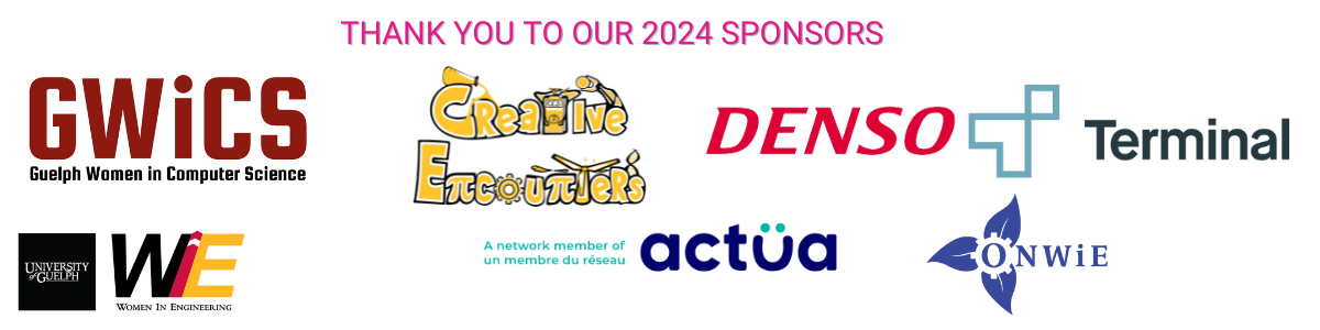 logo of sponsors (GWiCS, Creative Encounters, Denso, Terminal, ONWiE, WiE, Actua) 