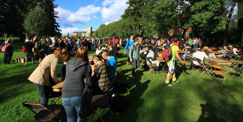 Students outside on Johnston Green 