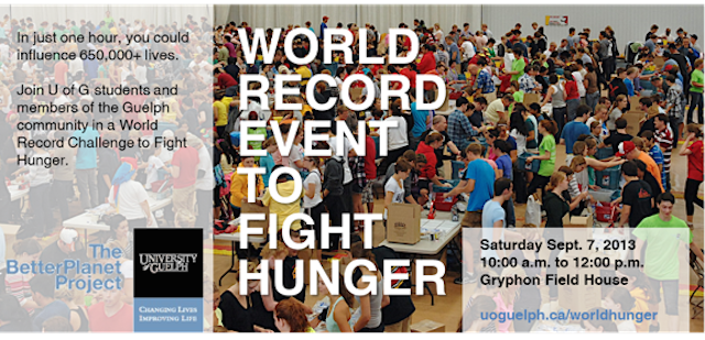 World Record Event To Fight Hunger: Saturday September 7, 2013, 10am-12pm, Gryphon Field House
