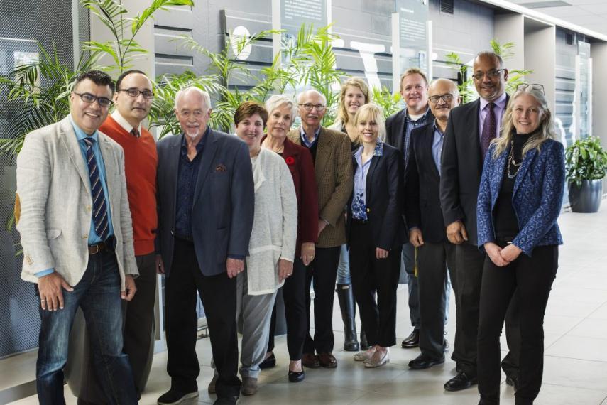 Francine and Bob Barrett (centre) with daughters Rebecca and Kim, along with School of Engineering faculty and staff