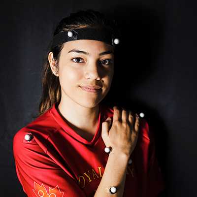 female student wearing biosensors