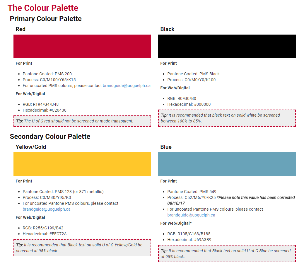 U of G colour palette