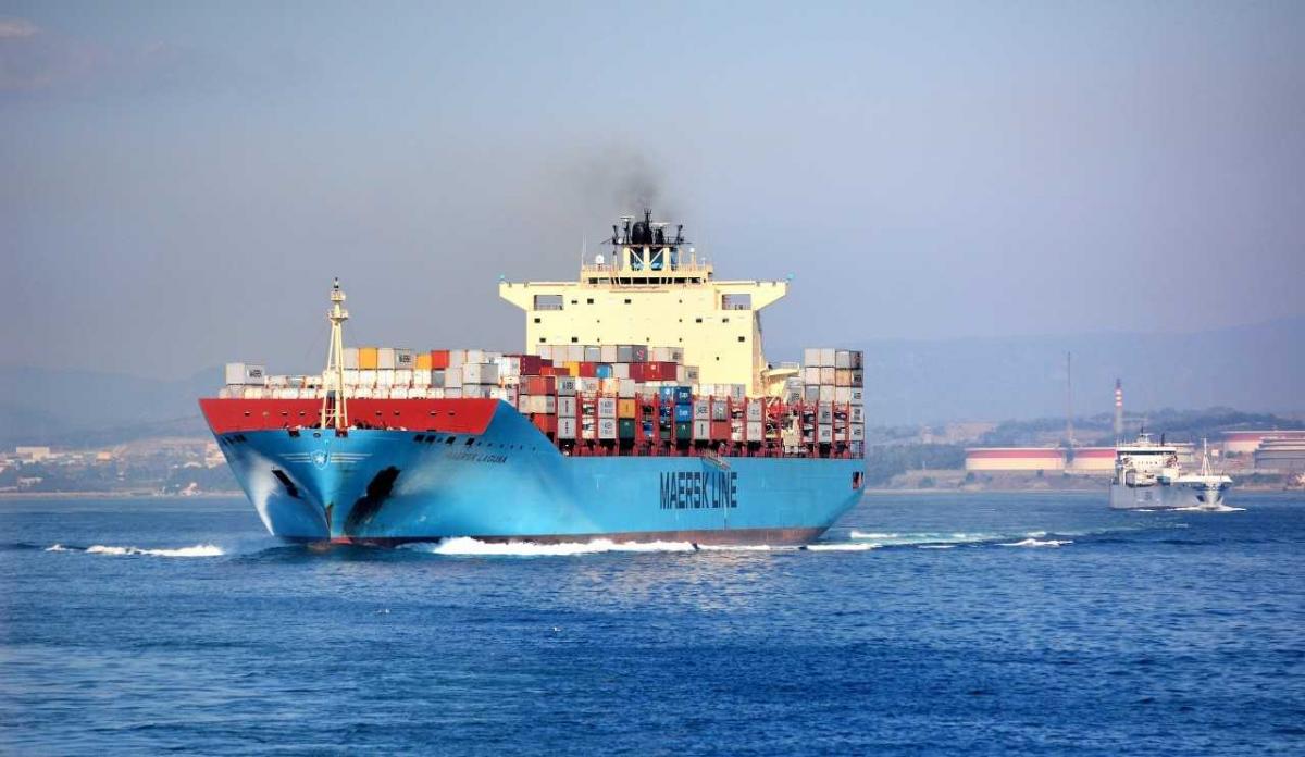 Marine cargo ship on large body of water