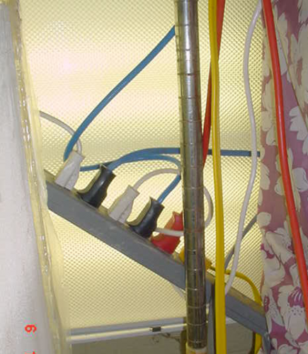 Cords all tangled together creating octopus wiring