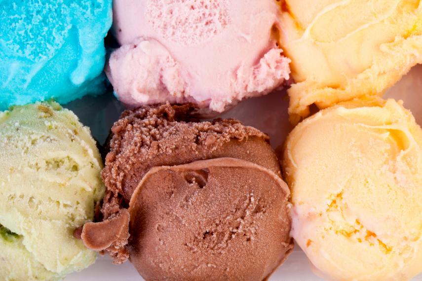 Scoops of various ice cream flavours