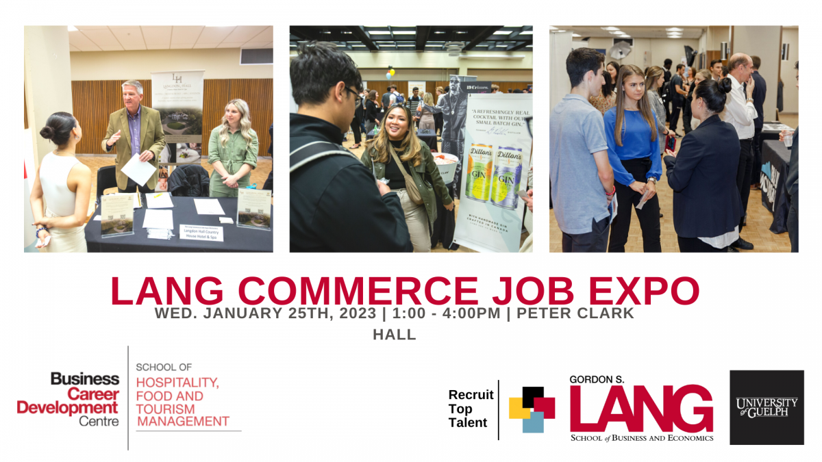Photos of students and employers discussing career options