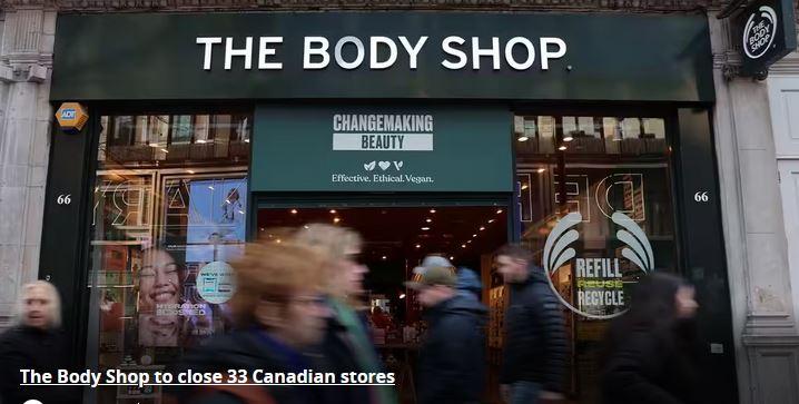 Store front of the Body Shop with Text Body Shop to close 33 Stores