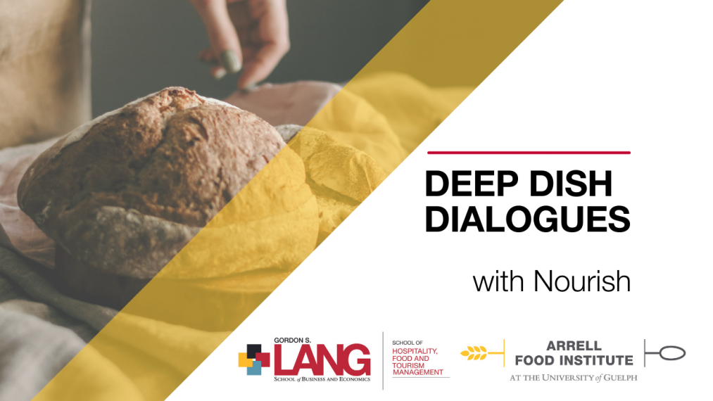 Graphic Deep Dish Dialogues with Nourish includes photo of baked bread