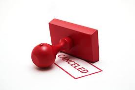 An image of rubber stamp that prints "CANCELLED".