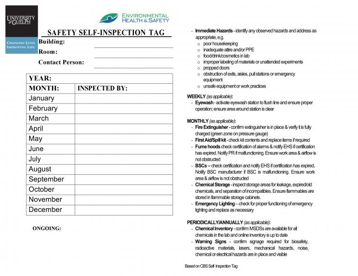 An image of the Monthly Lab Inspection Checklist