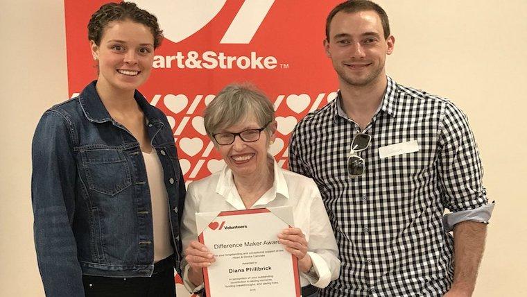 A photograph of Diana Philbrick of the Department of Human Health and Nutritional Sciences at the University of Guelph receiving the Difference Maker Award