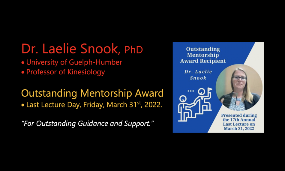 An image of Dr. Snook with the title and date of her award