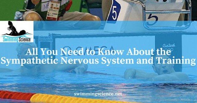 An image of the Swimming Science Banner featuring two swimmers in a pool with the title "Swimming Science, All you Need to Know About the Sympathetic Nervous System and Training" swimming science.net