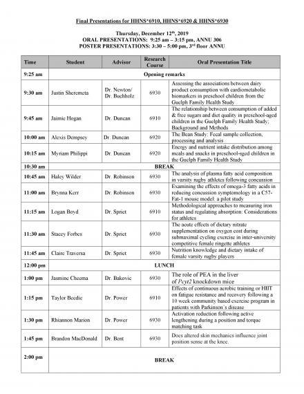 Spring 2019 MSc Oral Presentations Poster