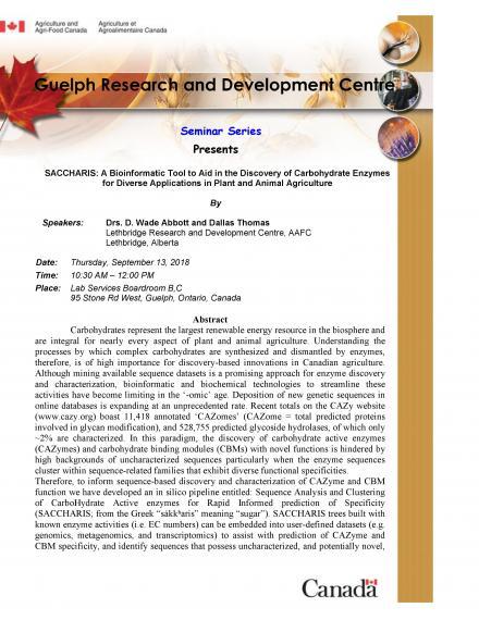 Poster: "Guelph Research & Development Centre Seminar Series: Wade Abbott"