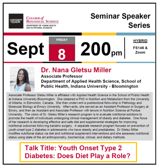 The poster for HHNS Seminar Series with Dr. Nana Miller