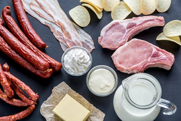 A photograph of a meats and dairy containing saturated fats