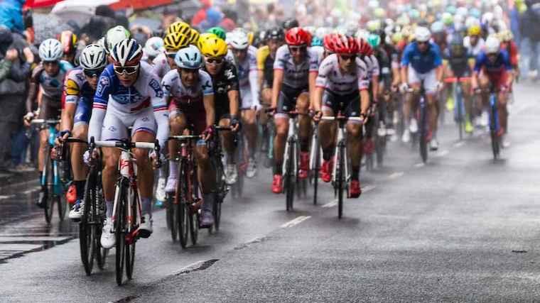 A photo of a bicycle race.