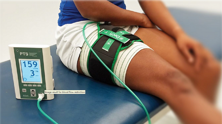 An image a subject with a blood-pressure cuff on their thigh