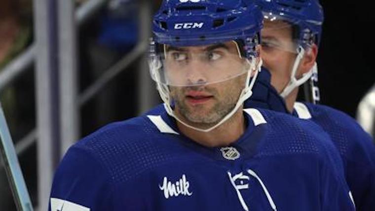 Maple Leafs defenceman Mark Giordano, wearing his hockey gear during a game.