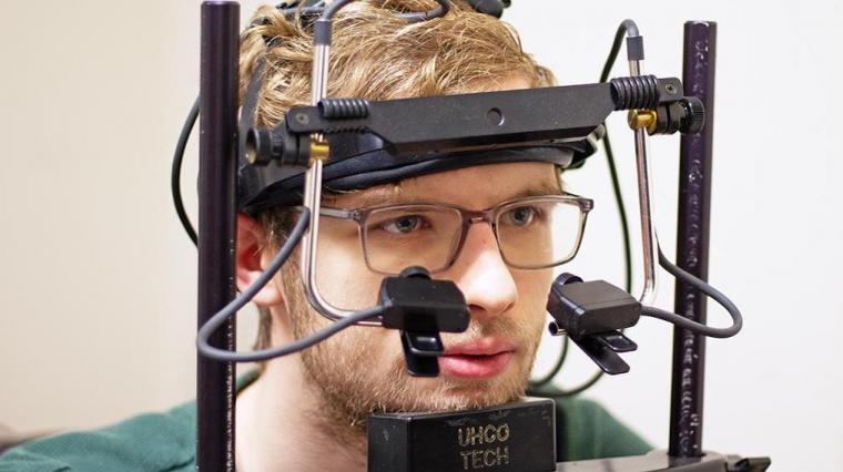 Coleman Olenick wearing eye-tracking technology