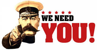 A poster featuring Lord Kitchener, stating "We need you!"